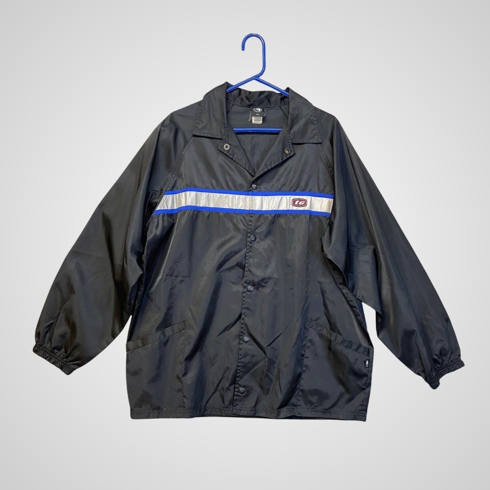 VTG Live Like This Windbreaker Mens XL Black Excellent Reflective Stripe Nylon